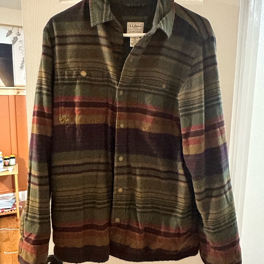 L.L. Bean Men's Striped Shirt Jacket - Green, Purple, Brown